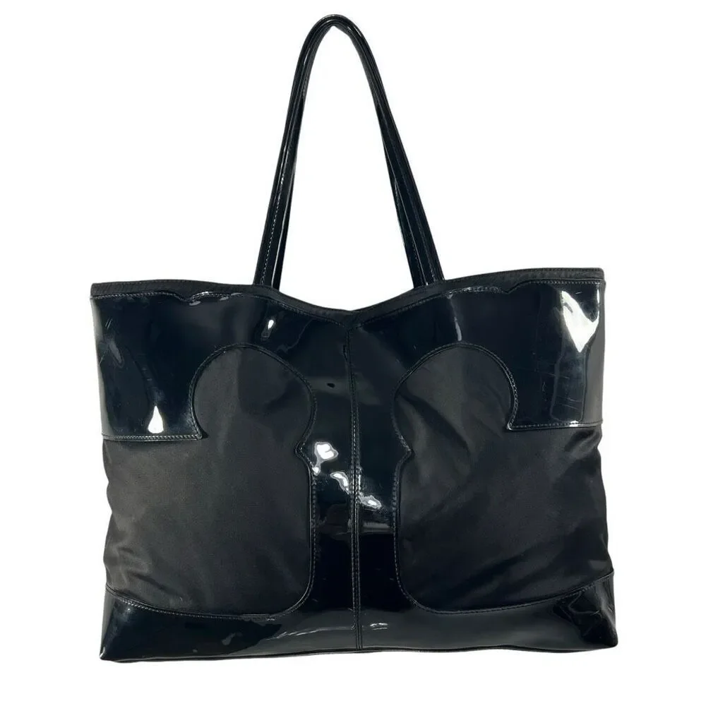 Tory Burch Black Patent Leather & Nylon Ella Tote Bag